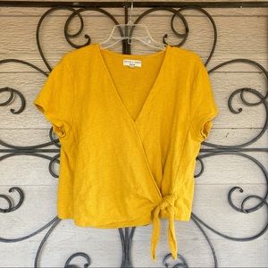 Madewell Texture & Thread Faux Wrap Cropped Tie Top. Mustard. SZ XL